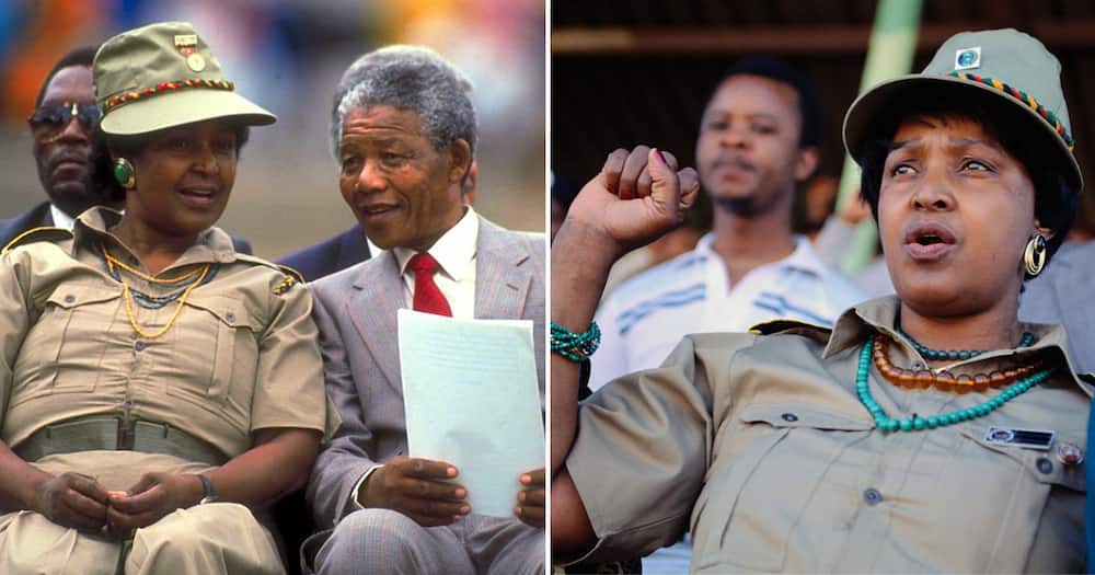 Winnie Mandela in military clothing