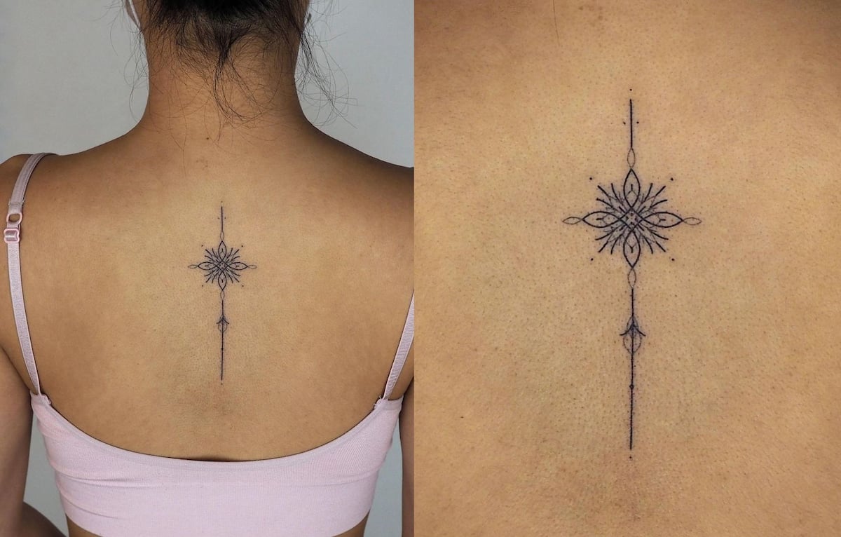 Tattoo uploaded by Tattoodo • Nice spine tattoo by Catia at Gone Fishing  tattoo parlor. #unalome #spiritual #symbol #linework • Tattoodo