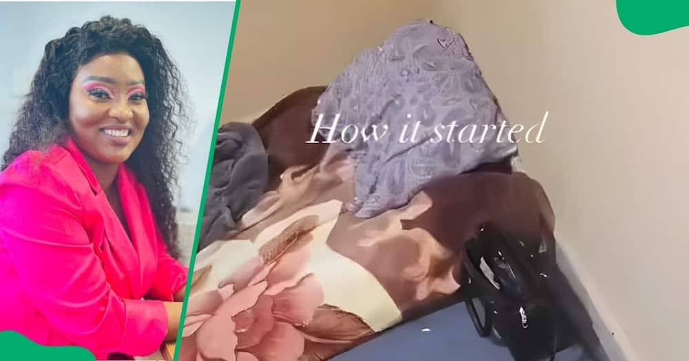 Woman shows a home glow-up video.