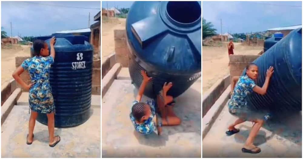 Hilarious reactions trail video of tank falling on Nigerian lady while she jumped on the #DropItChallenge