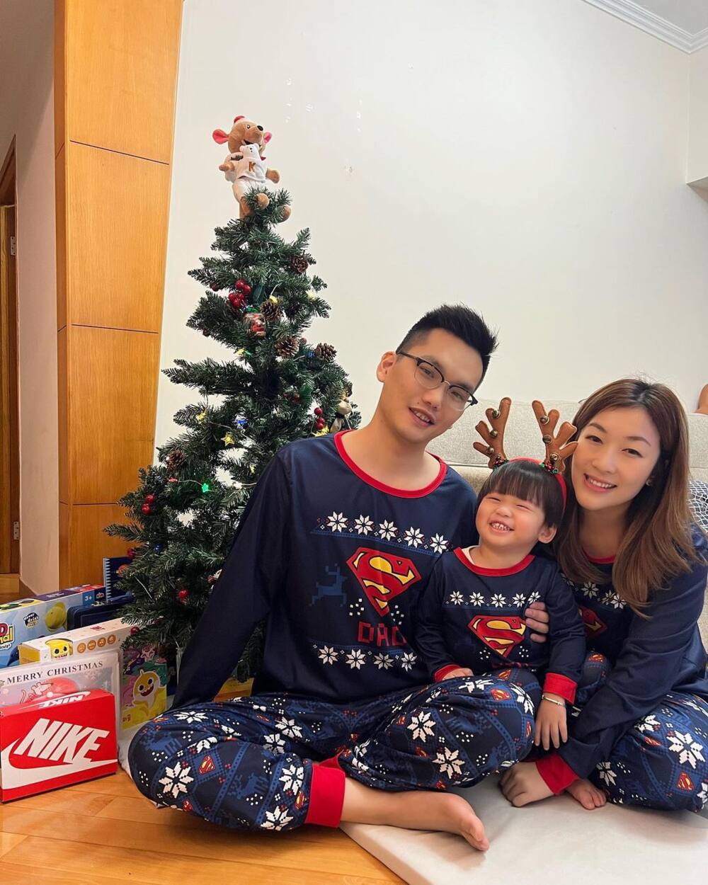 Family Matching Blue Christmas Tree Suits Family Look Pajama Set