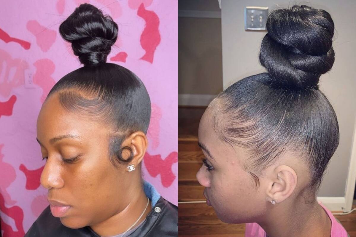 Hairstyle For Natural Hair : SLEEK DOUBLE SPACE BUNS - YouTube