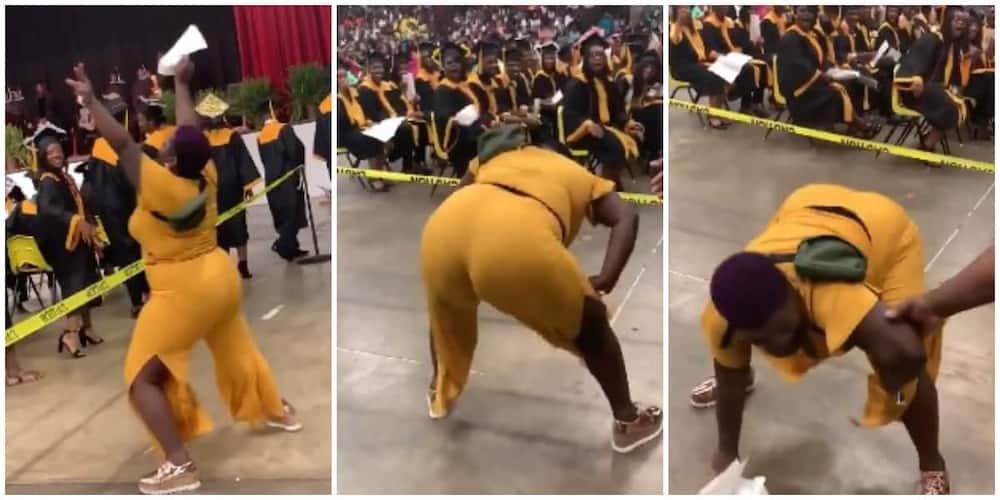 Mum, twerks, joy, son, graduation, video