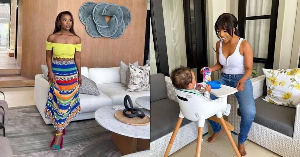 Pearl Modiadie, shows off, little man, lux outfit