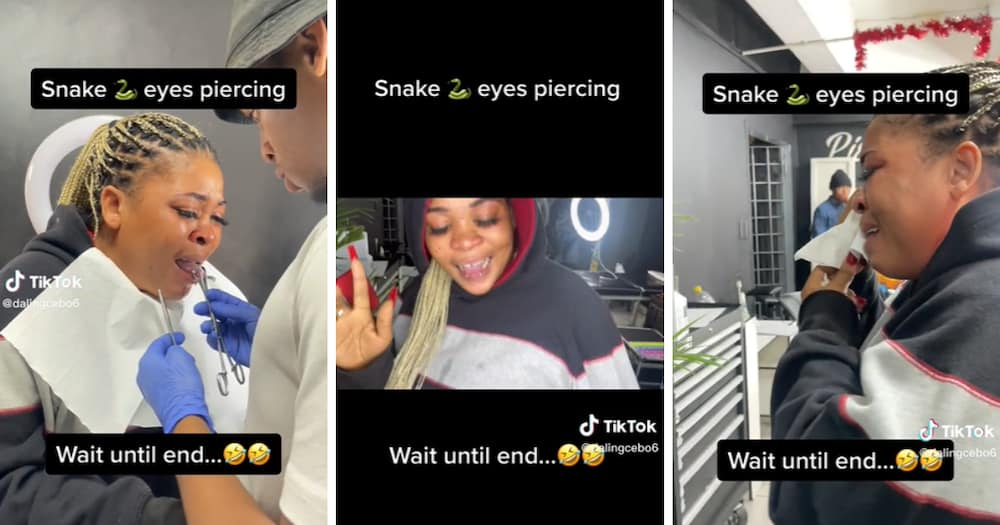 Mzansi Howls Over TikTok Video of Terrified Woman Getting Snake Eye Tongue  Piercing: “Hawu the Crying” 