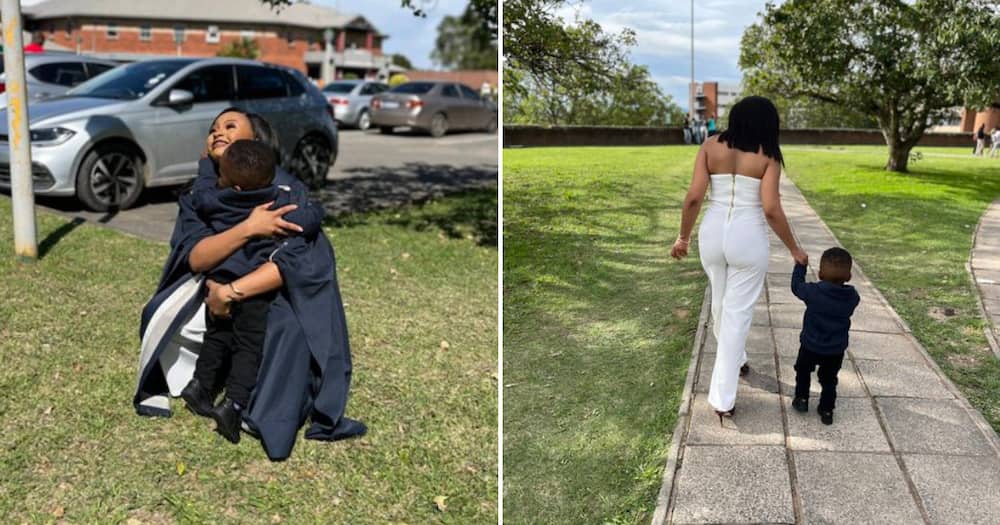 Twitter user @IamMilekaGobodo took her son with her to graduation