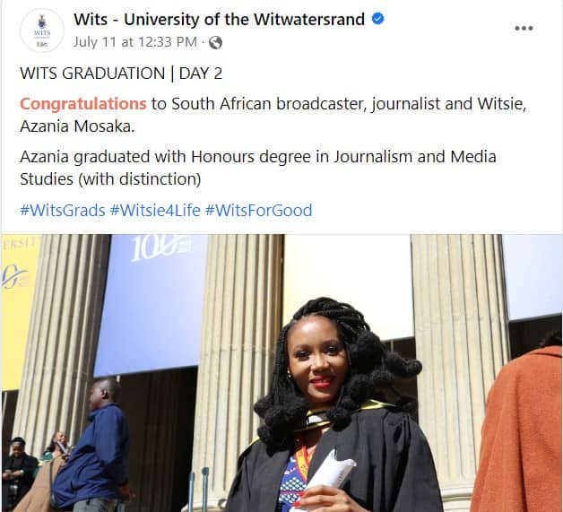 Azania Ndoro's graduation day at Wits University.