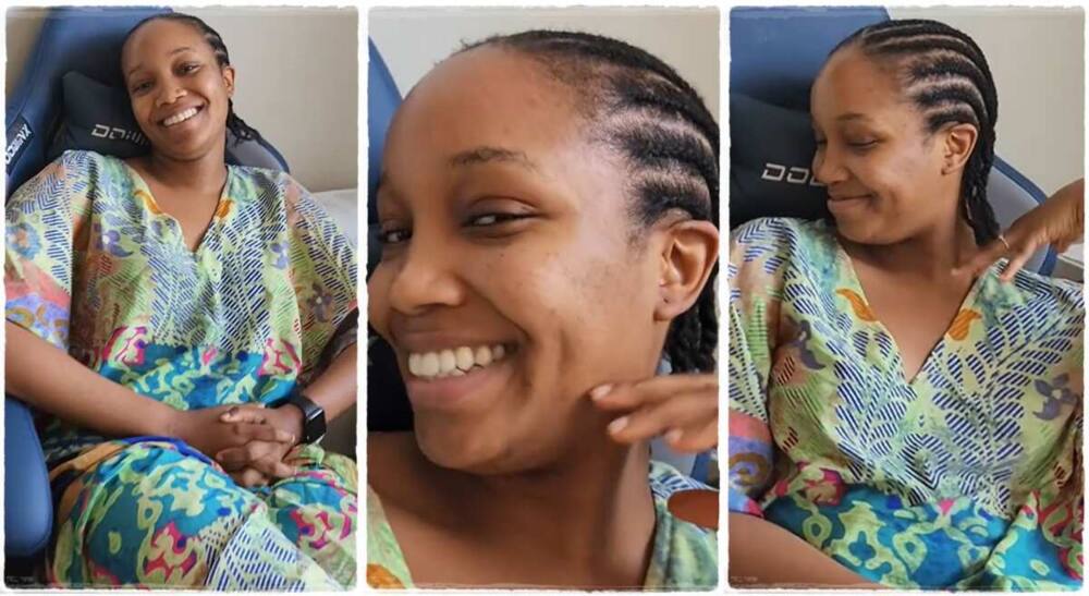 Husband praises his wife for braiding her hair in straight-back style.