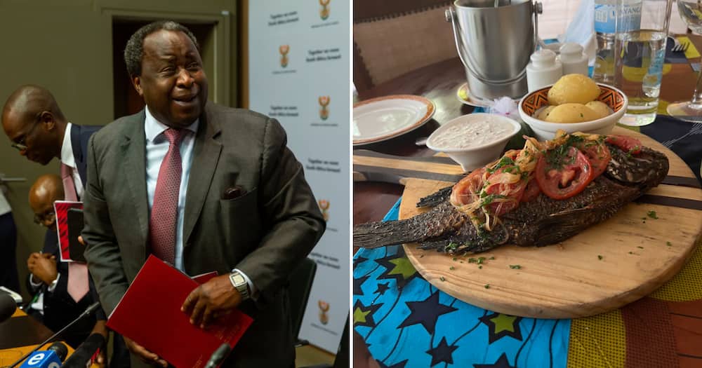 Tito Mboweni shared some snaps of his grilled tilapia dinner in Rwanda.