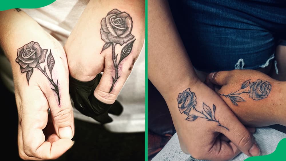 Matching rose tattoos
