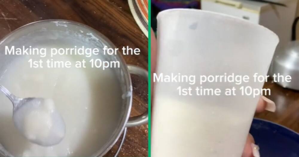 A TikTok video shows a woman's maize meal porridge for the first time
