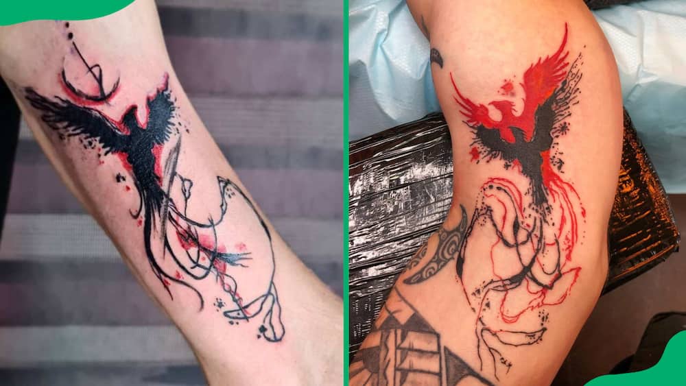 Black and red phoenix tattoos