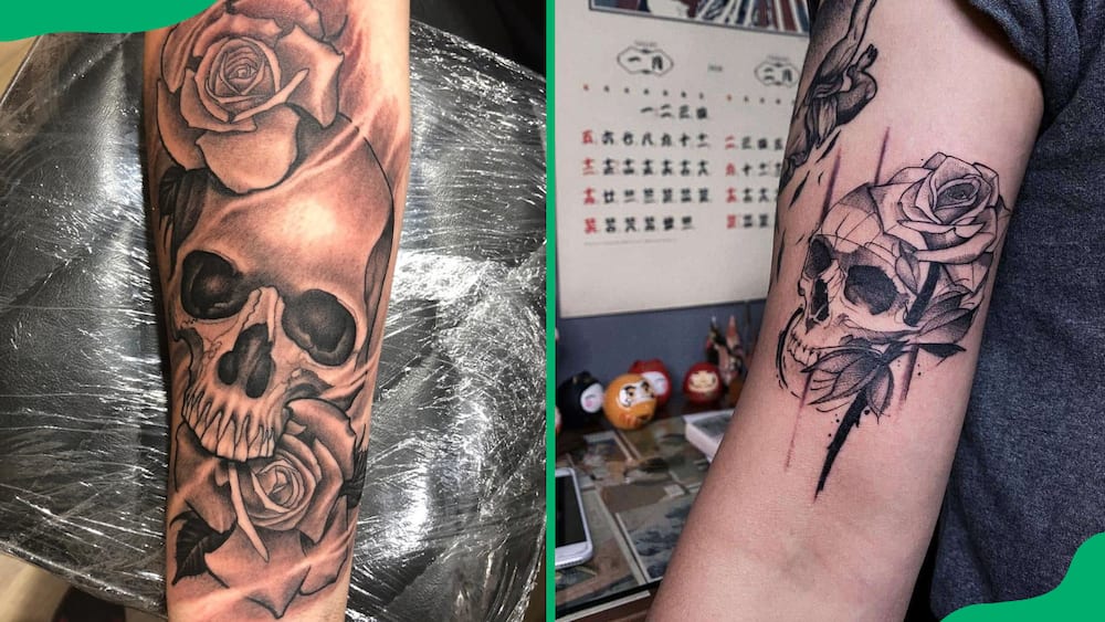 Skull and rose tattoos