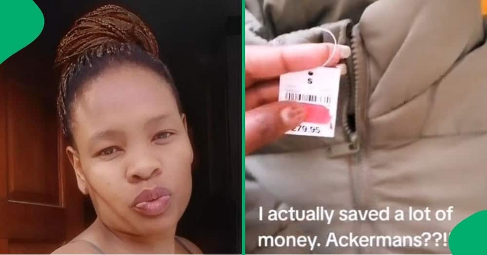 A woman saved money when she bought puffer jackets at Ackermans.