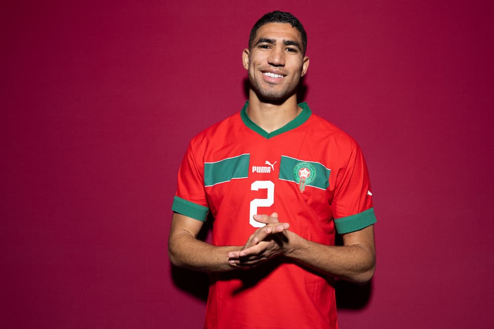 Achraf Hakimi of Morocco during the official FIFA World Cup Qatar 2022 portrait session in Doha, Qatar.