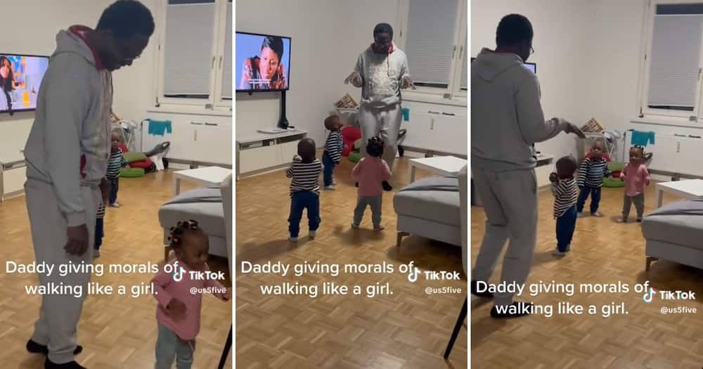 Loving father taught his baby girl how to walk like a lday