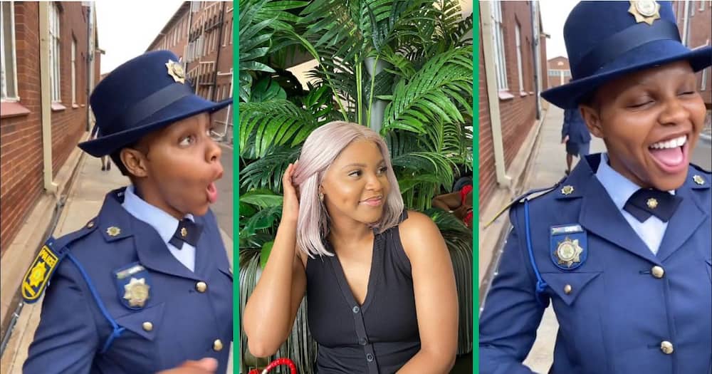 Young woman shows off becoming police officer