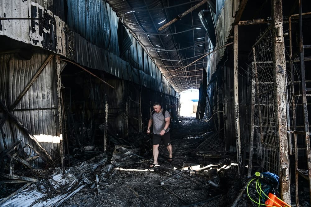 The charred remains of the central market in Sloviansk on Wednesday