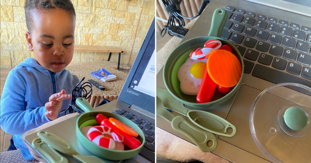Toddler cooks a healthy meal for her mother