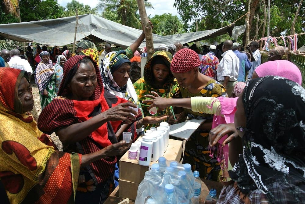 Image provided by the International Trachoma Initiative of antibiotics being distributed in Mozambique to fight trachoma, an infectious disease that can cause blindness