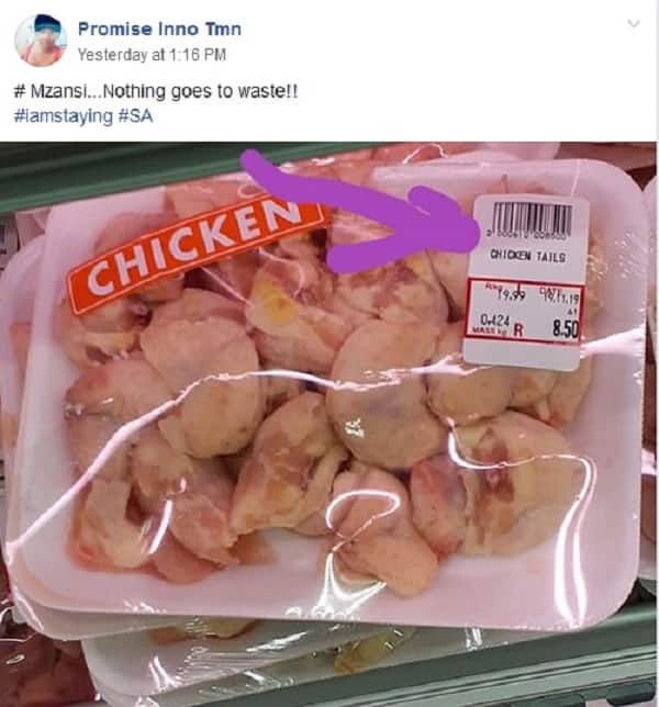 Mzansi left laughing out loud over local store selling "chicken tails"