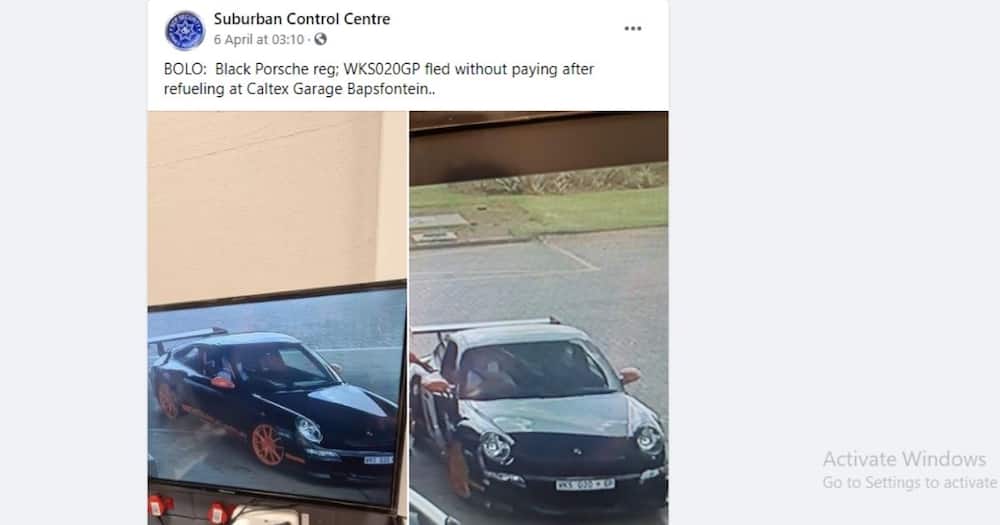 The owner of a black Porsche driver has finally paid R450 of fuel after leaving the service station. Image: Facebook
