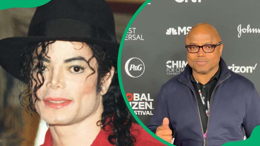 Michael Jackson during a 1996 press conference (L). Randy attending the 2018 Global Citizen Festival (R)