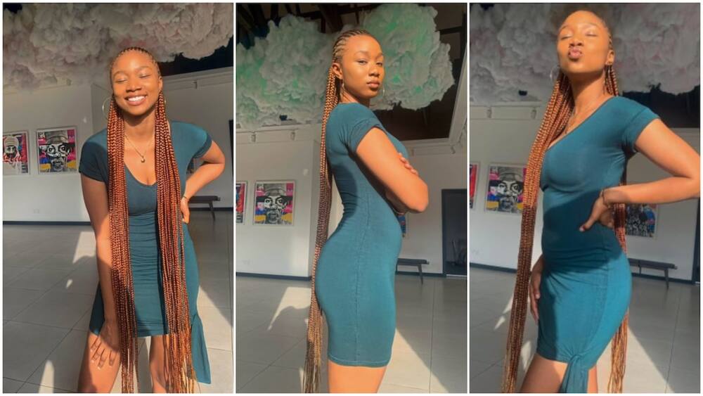Pretty Nigerian lady braids her 'natural' hair, surprises people with its length