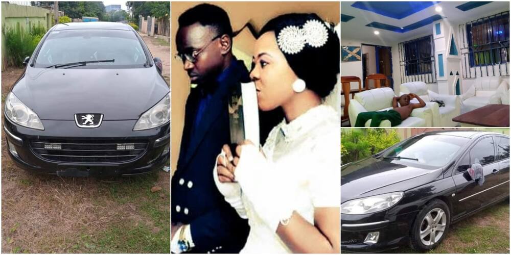 Social media reacts as Nigerian lady buys car for husband, completes their house
