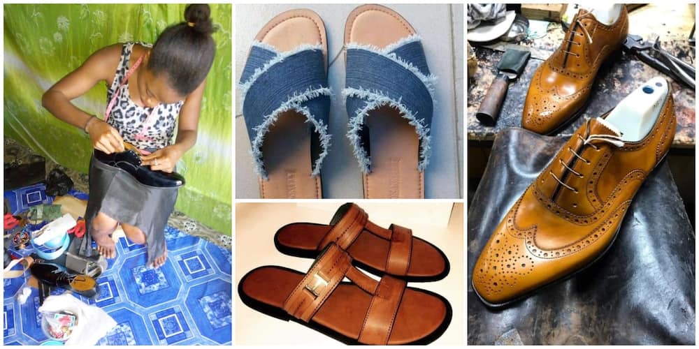 Young Lady Showcases Her Hustle as a Shoemaker, Shares Beautiful Photos of Shoes and Palm Slippers She Made