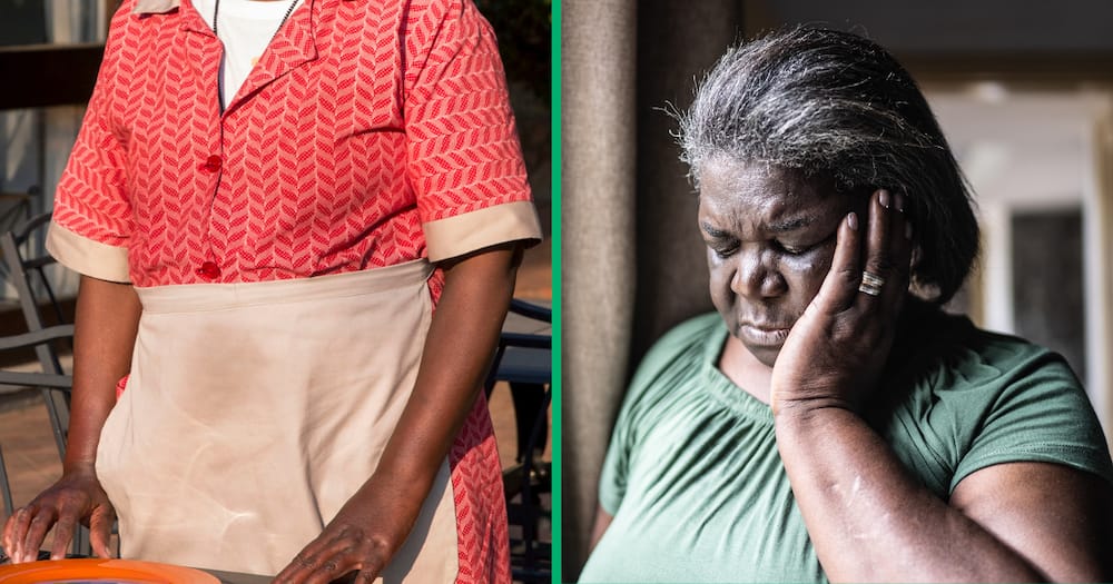 Picture of a domestic worker in South Africa and a distressed elderly woman