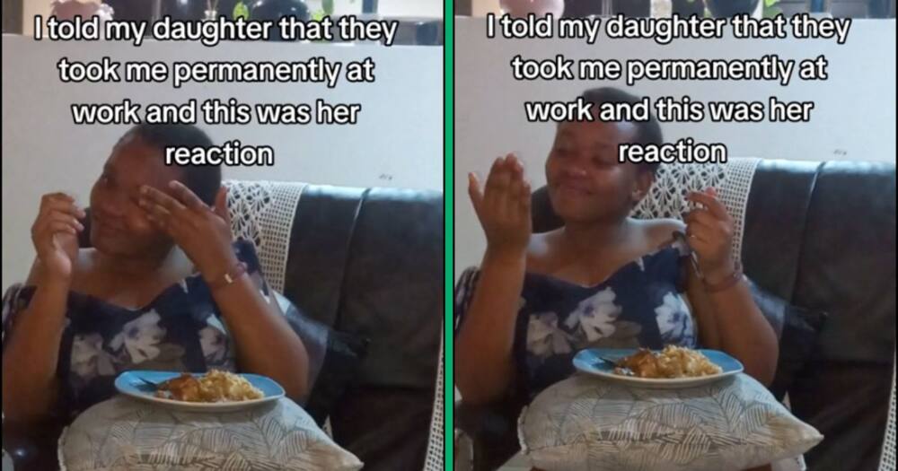 A woman announced to her daughter that she was hired permanently