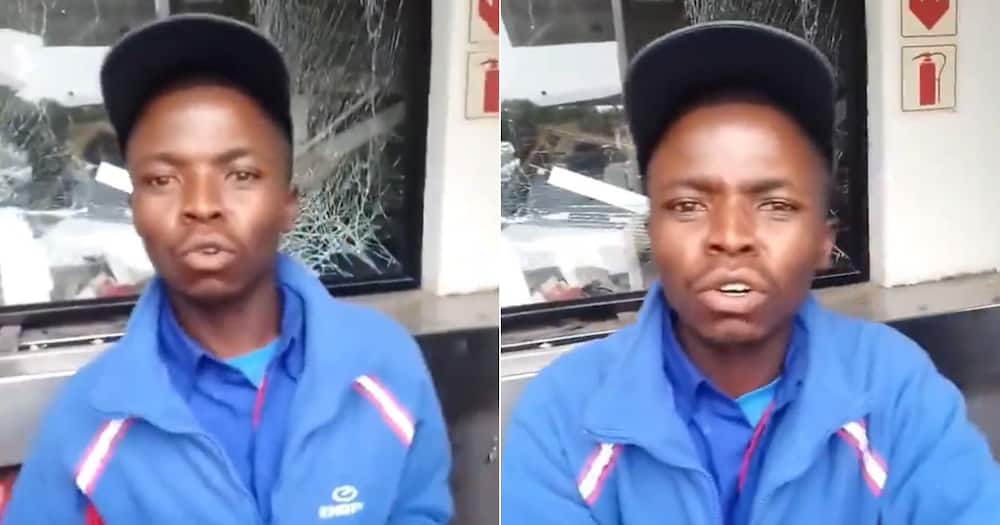 Engen petrol attendant tries to explain service station wreckage