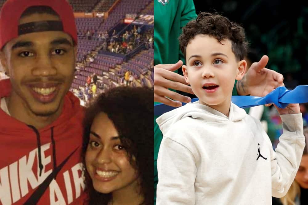 Jayson Tatum (L) with his ex Toriah and to the right is their son, Deuce