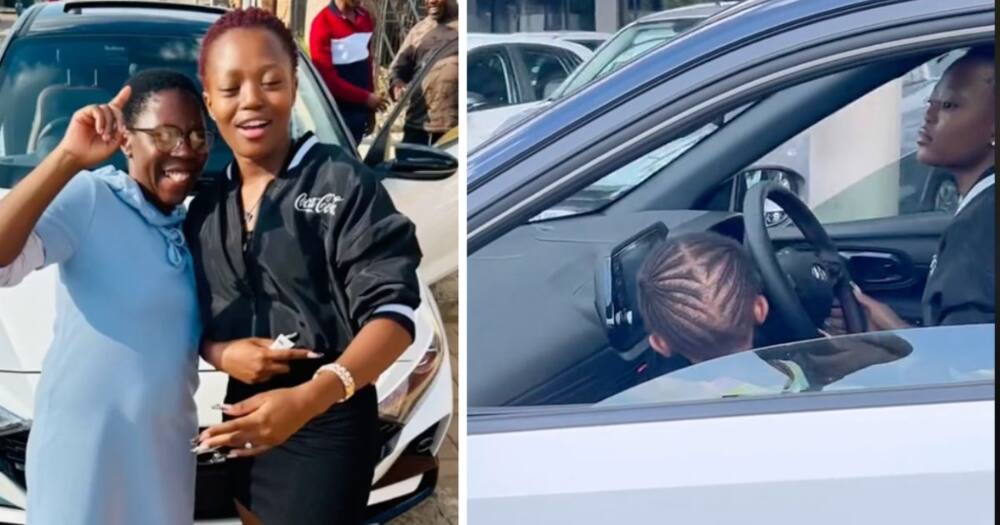 Young mother celebrates buying a new car