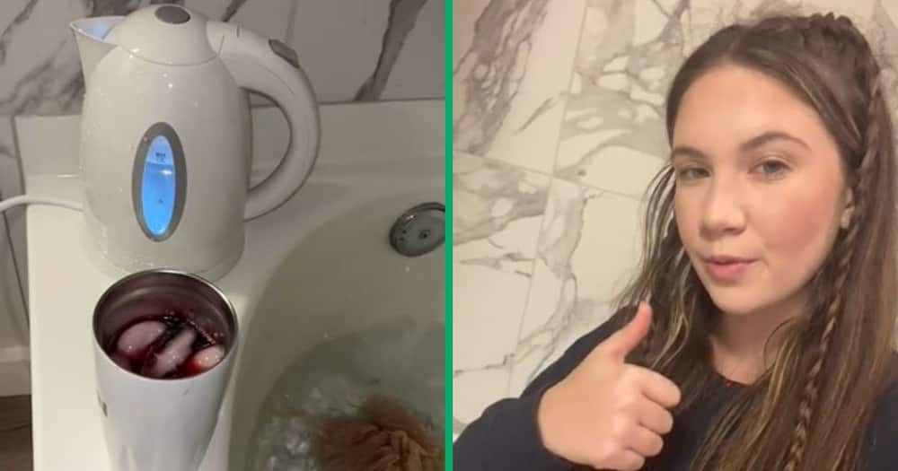 Woman in TikTok video show kettle hack