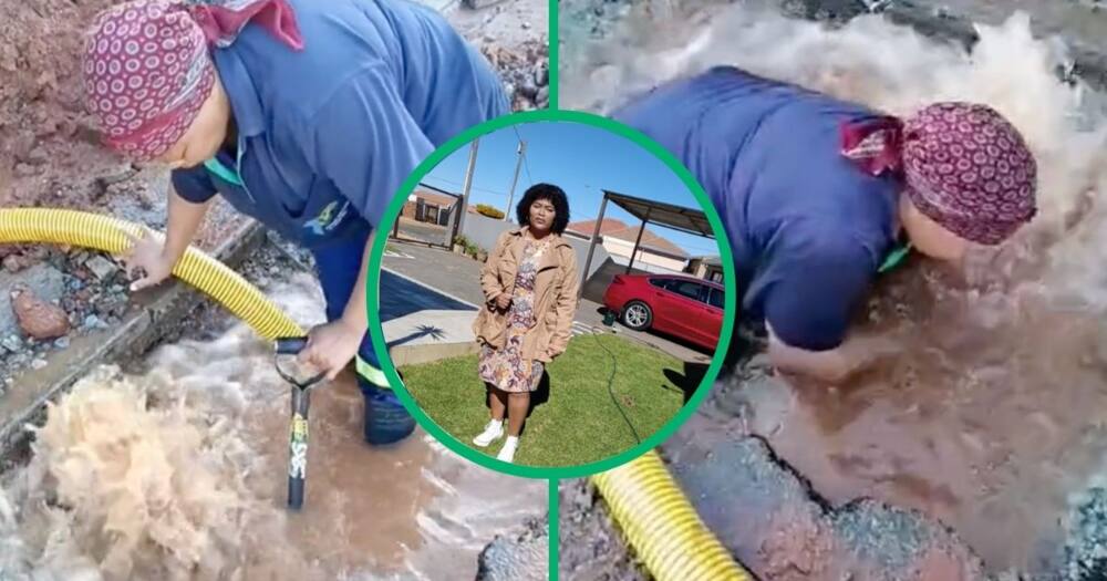 A Johannesburg woman shows what she does at work as a plumber.