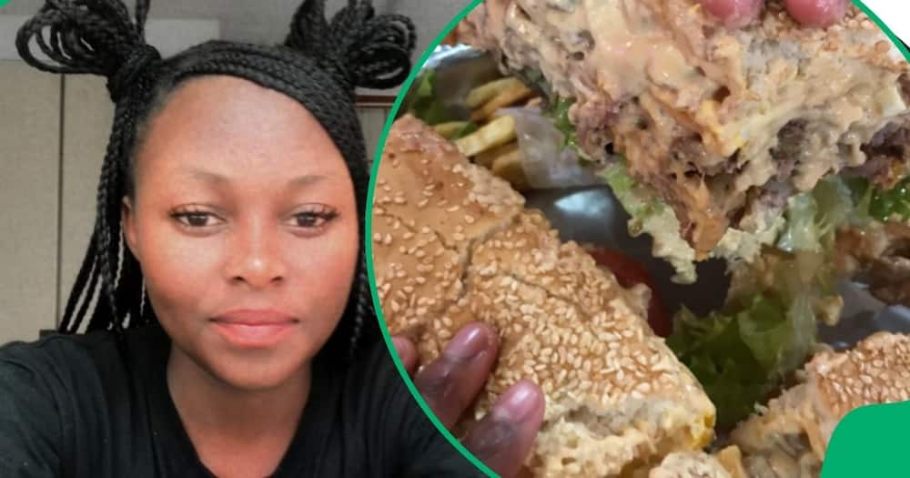 Woman eats human-sized burger