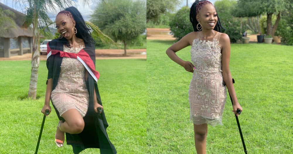 A local disabled woman has shared pictures of herself wearing graduation clothes