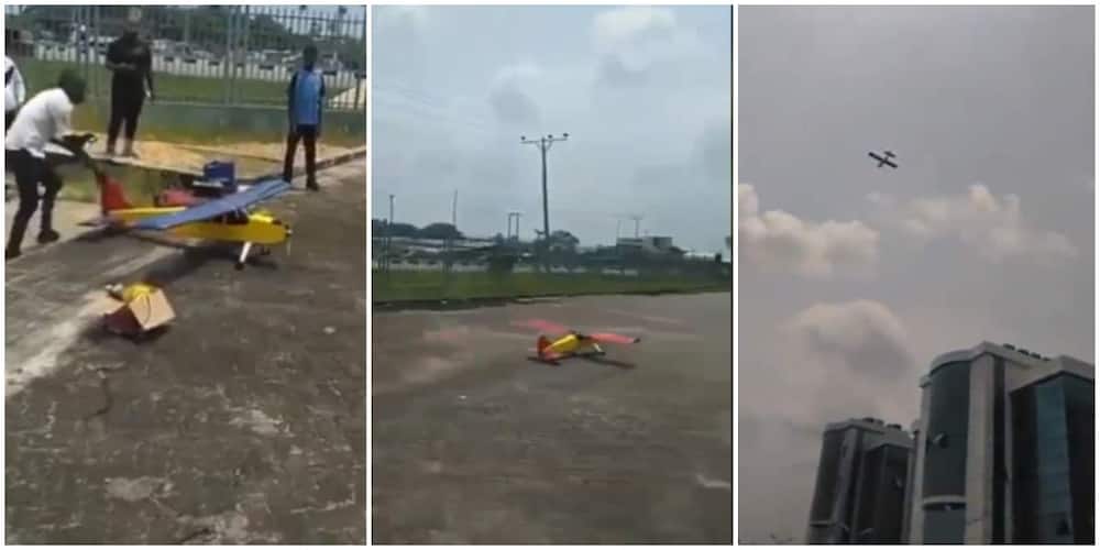 Young student in Bayelsa builds small "plane" and flies it amidst jubilation, many react