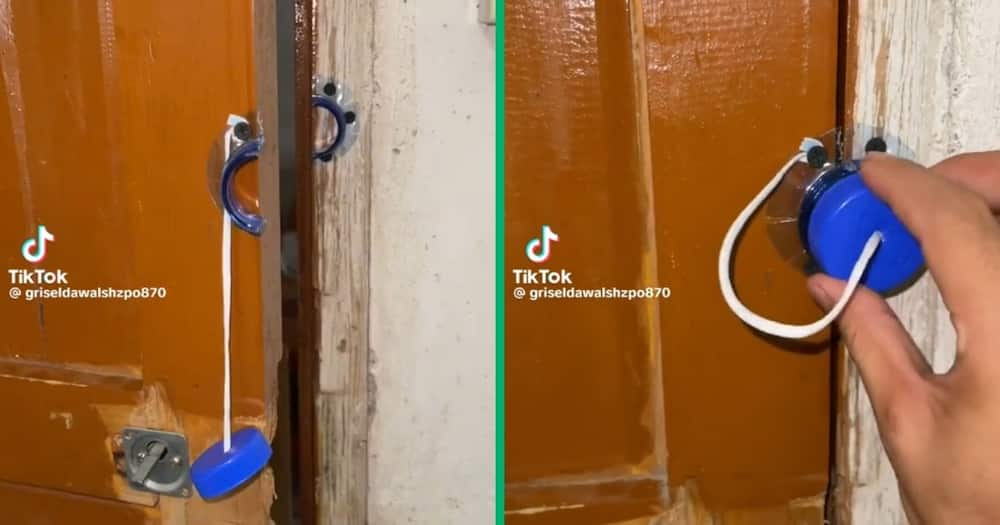 TikTok video of bottle cap door lock