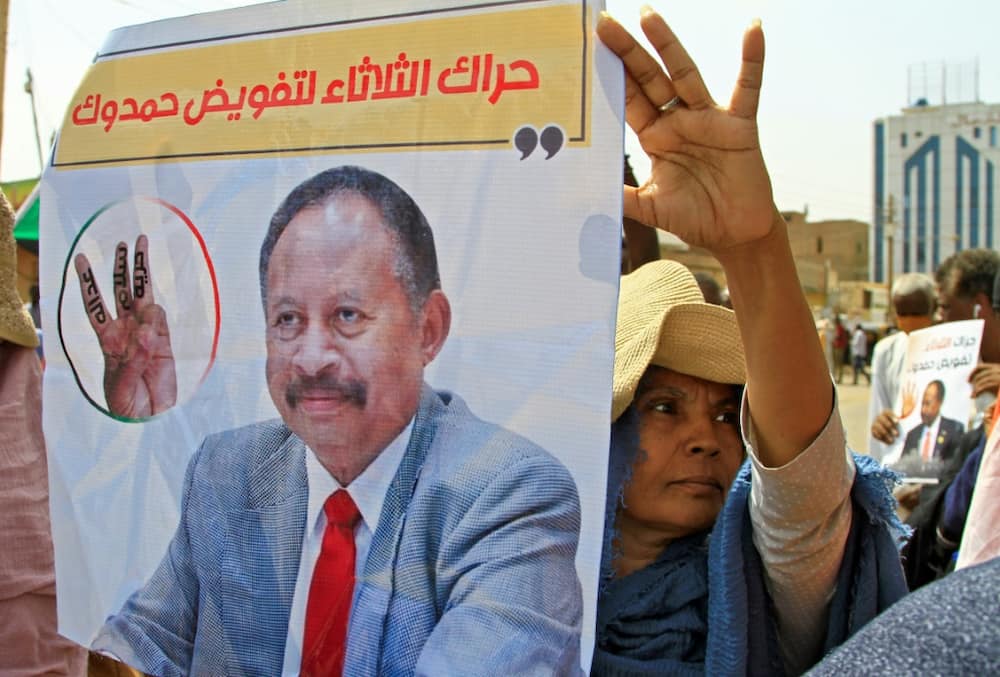 Sudanese protesters supported the reinstatement of Abdalla Hamdok, the premier ousted in the October 2021 military coup, during a demonstration in southern Khartoum on July 26, 2022