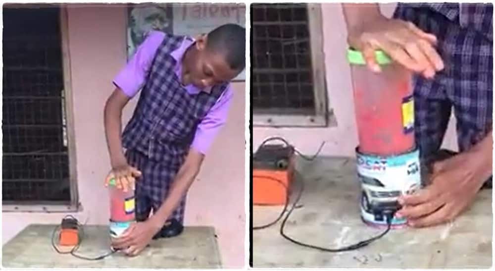 Photos of a boy who built his own blender.