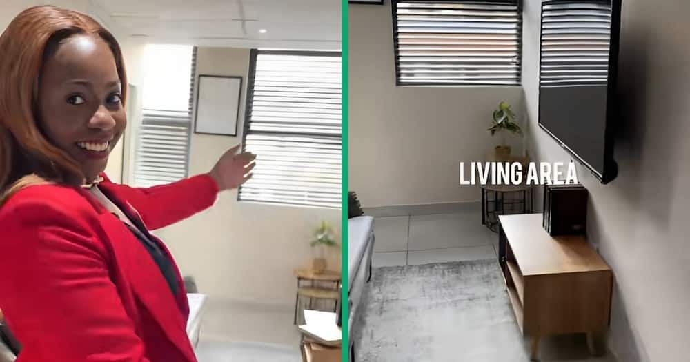 A woman showed off an affordable apartment for rental in Sandton