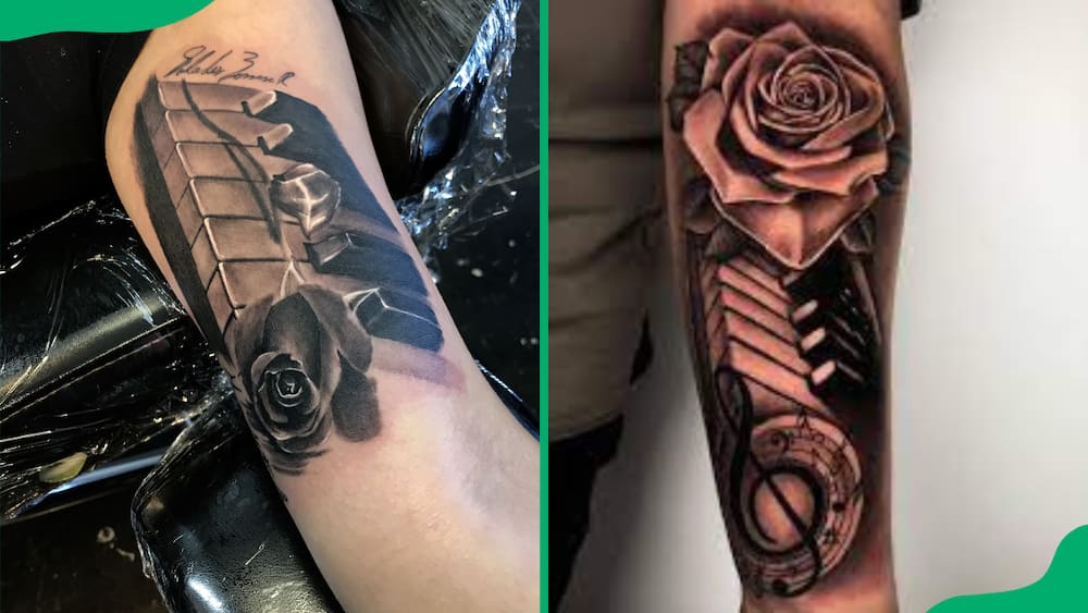 Piano and rose tattoos