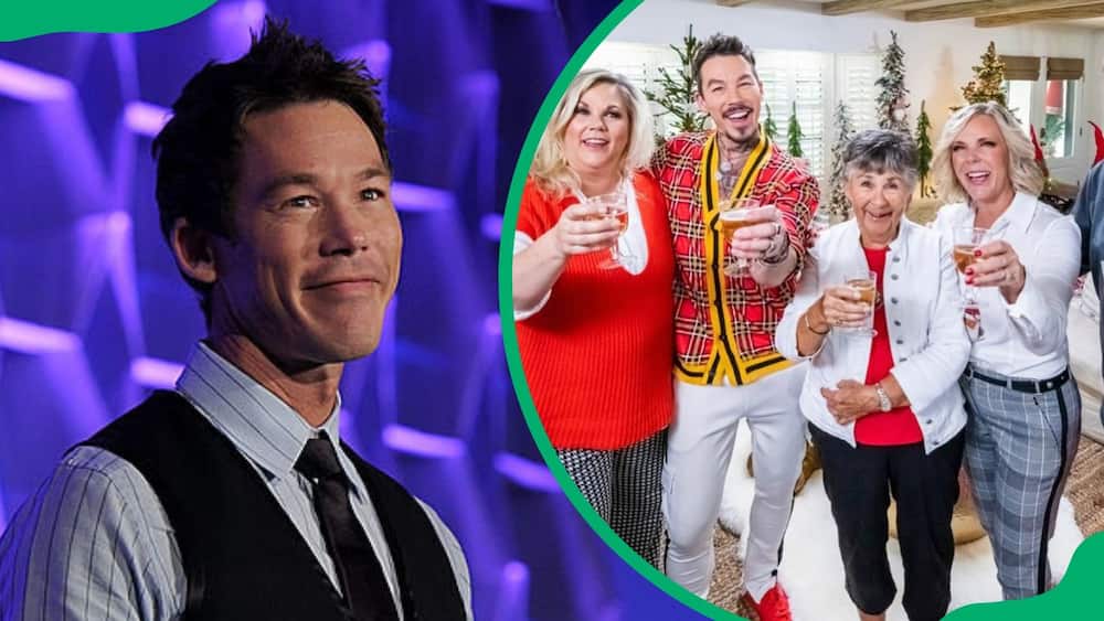 David Bromstad attending a luncheon at the New York Hilton and Towers (L). The interior designer celebrating Christmas with his family (R)