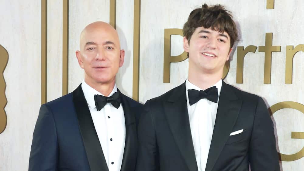 Tech billionaire Jeff and his son, Preston, attend the 2019 American Portrait Gala at the Smithsonian National Portrait Gallery on 17 November 2019 in Washington, DC.