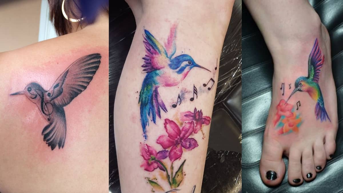 Simple Hummingbird and Lotus Flower Tattoo on Ankle | Flower tattoo on ankle,  Hummingbird tattoo black, Small hummingbird tattoo