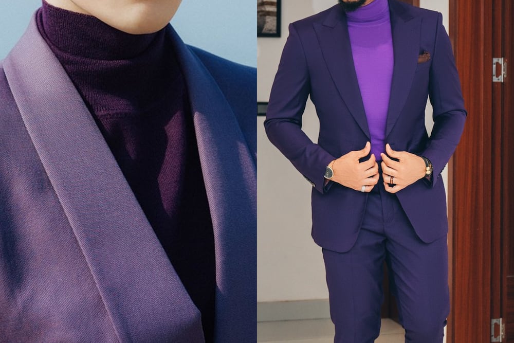 Turtleneck and suit with similar colours