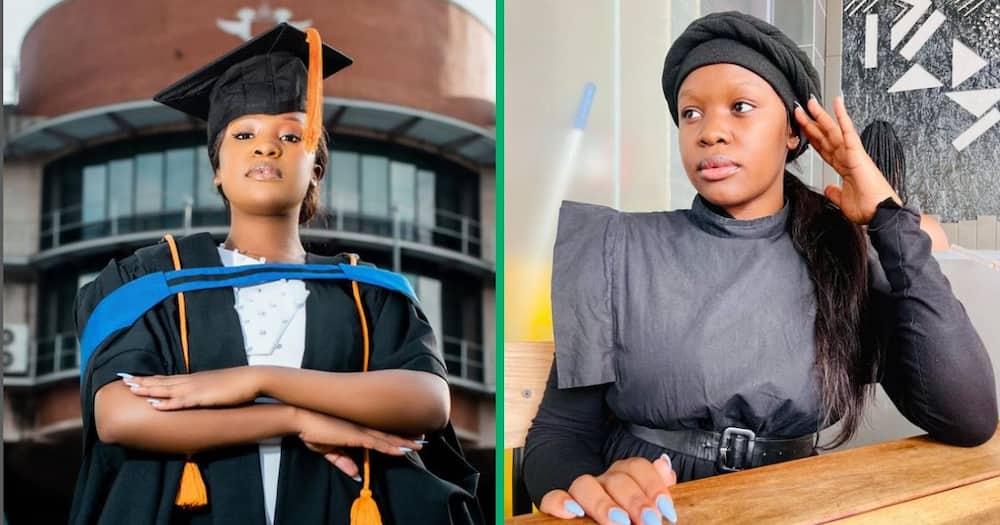 A woman celebrated being the first in her family to graduate